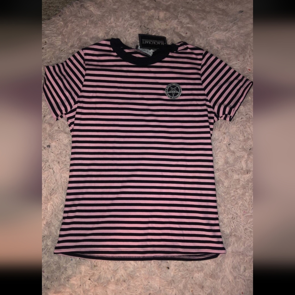 Blackfraft cult pink black striped shirt goth emo xl